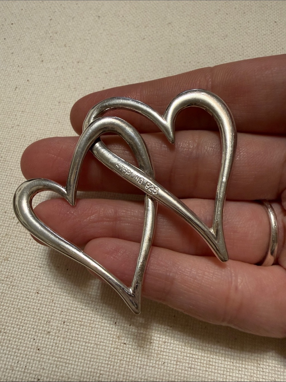 Sterling Silver 925 Double Heart pendant - Picture 3 of 10